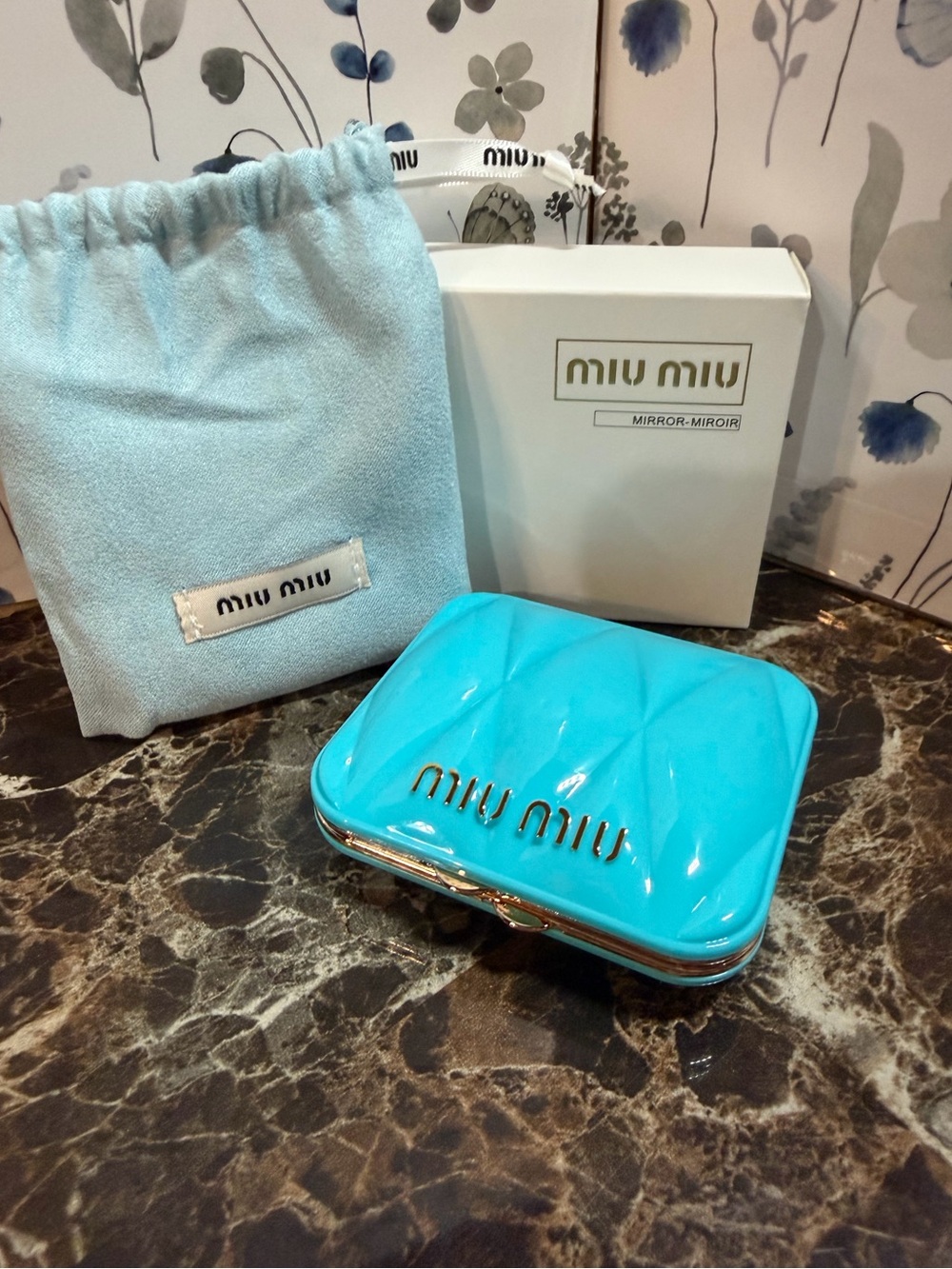 Miu Miu Cosmetic Mirror with Adorable Drawstring Pouch